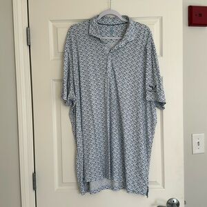 Johnnie O blue and white patterned golf polo from Hawk's Landing